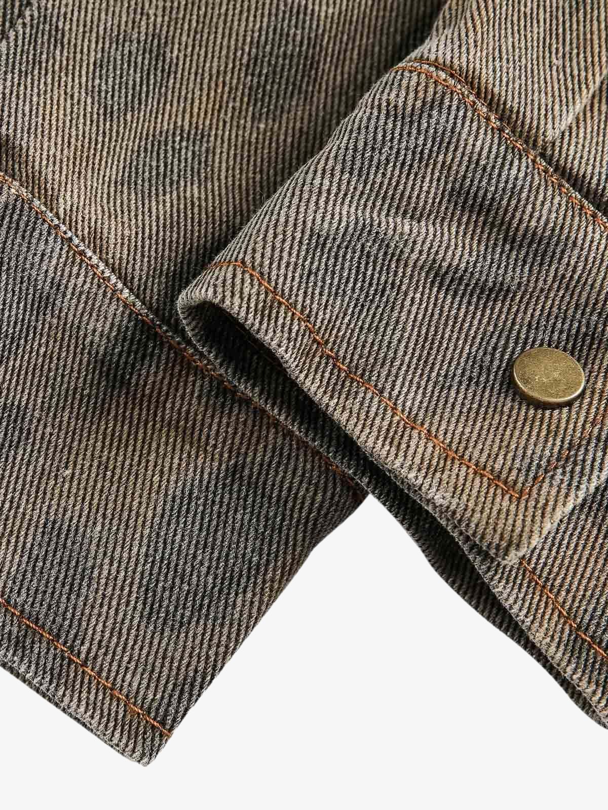Vintage Distressed Cheetah Print Denim Shirt 