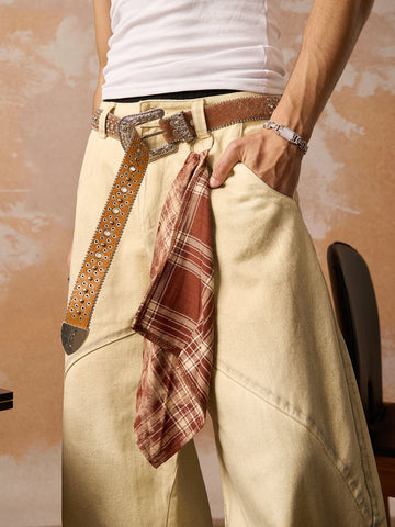 Washed Distressed Detachable Scarf Barrel Jeans - 2550 