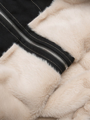 Fur Lined Zip Up Hooded Bomber Jacket 