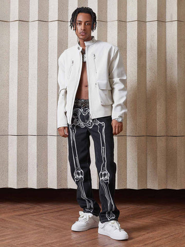 Thesupermade Hip Hop Bones Embroidered Jeans - 1859 