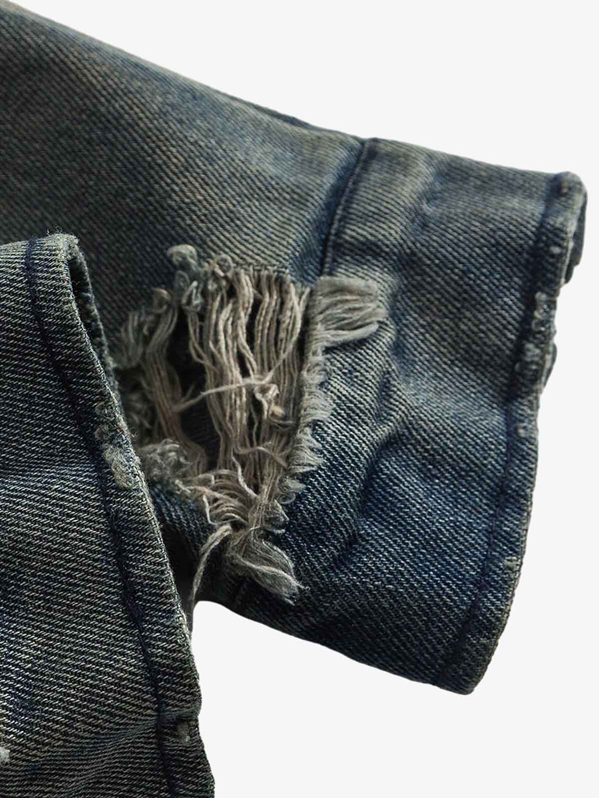 Thesupermade High Street Hip-hop Distressed Washed Denim Jacket - 2242 