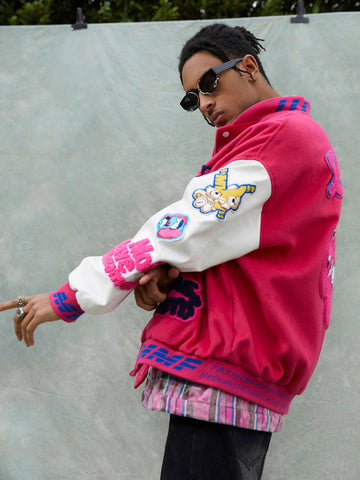 Thesupermade Pink Terry Patch Embroidered Hip Hop Baseball Jersey - 1965 