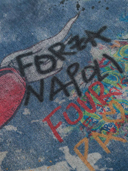 Tie-Dye Denim Graffiti Polo T-Shirt 