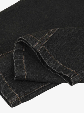 Patchwork Plaid Pleated Baggy Barrel Jeans - 2334 
