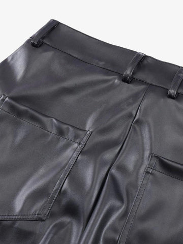 Thesupermade Punk Style Pleated Leather Pants - 2195 