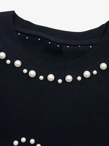 Elegant Pearl-Embellished Oversized T-Shirt 