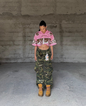 Woven Ripped Camouflage Cargo Baggy Pants - 2410 