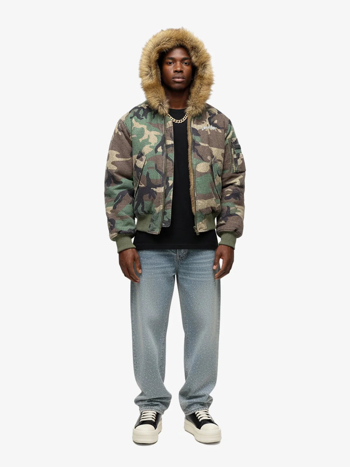 Camouflage Fur Collar Reversible Cotton Jacket - 2499 