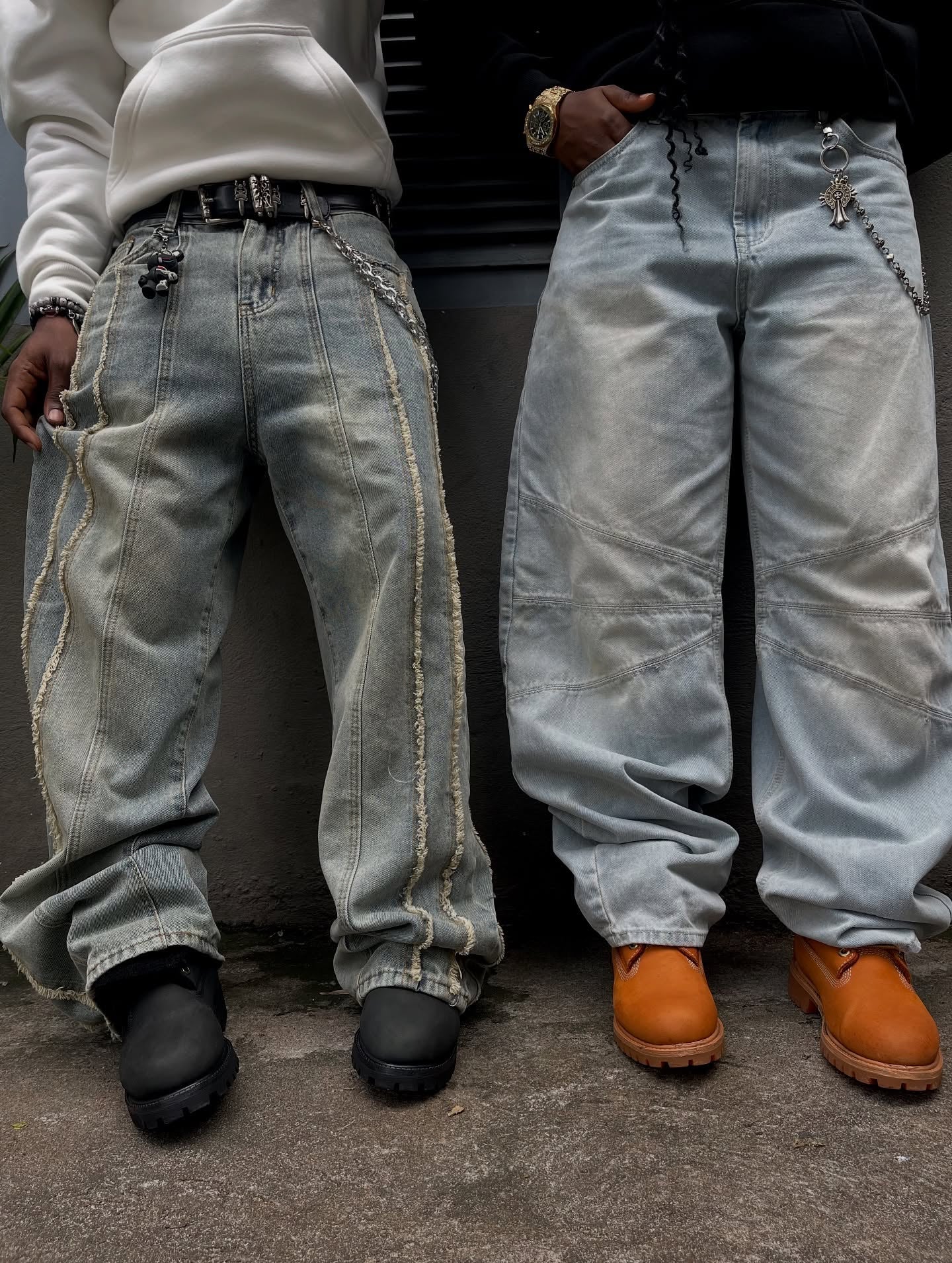 Thesupermade Washed Distressed Raw Edge Baggy Jeans - 2271