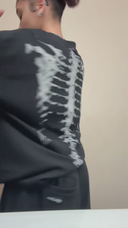 Skeleton Graphic Waffle Sweatshirt - 2495