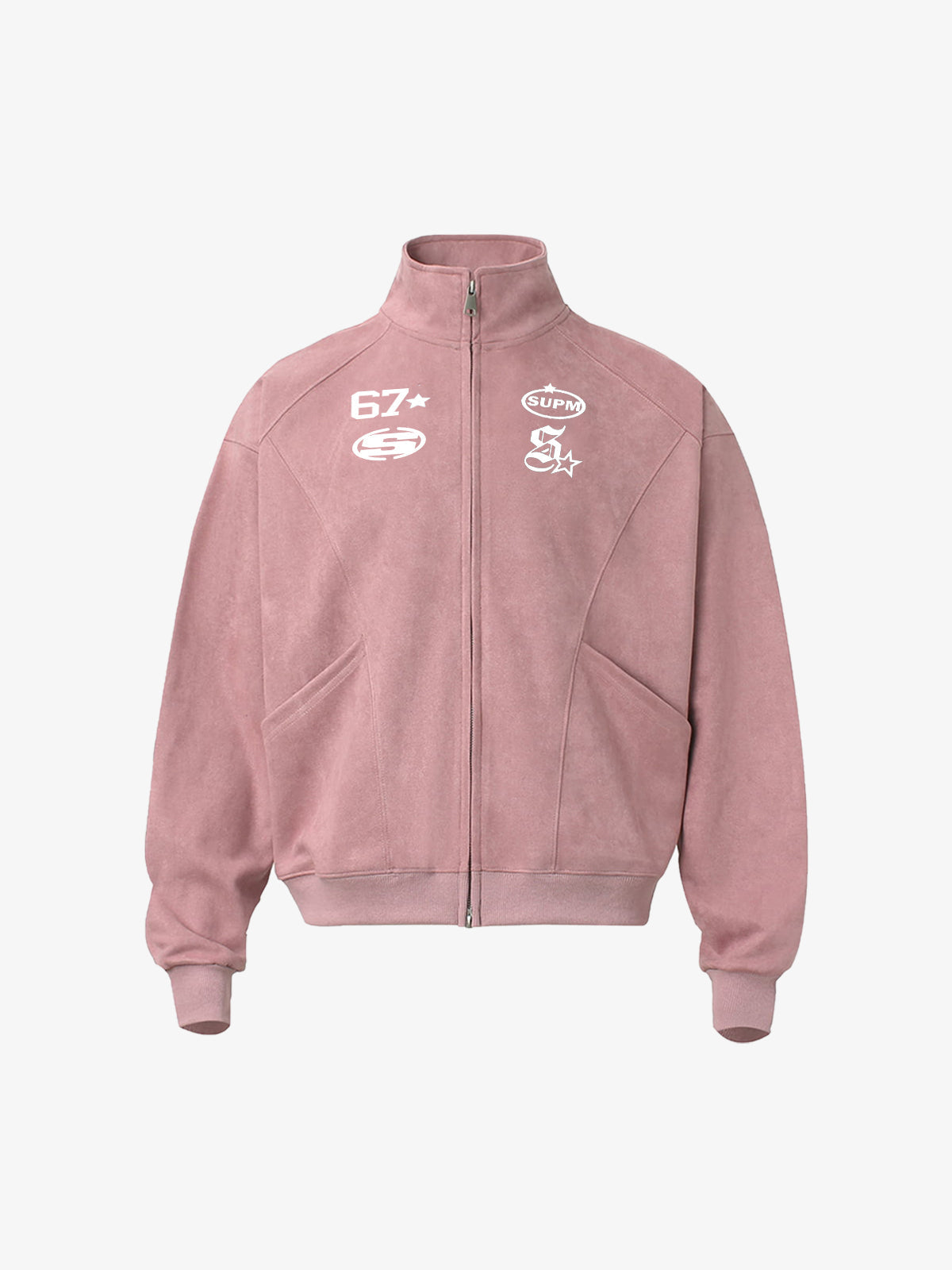 Suede Embroidered Zippered Short Jacket 