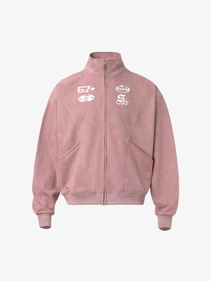 Suede Embroidered Zippered Short Jacket 