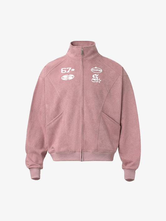 Suede Embroidered Zippered Short Jacket 