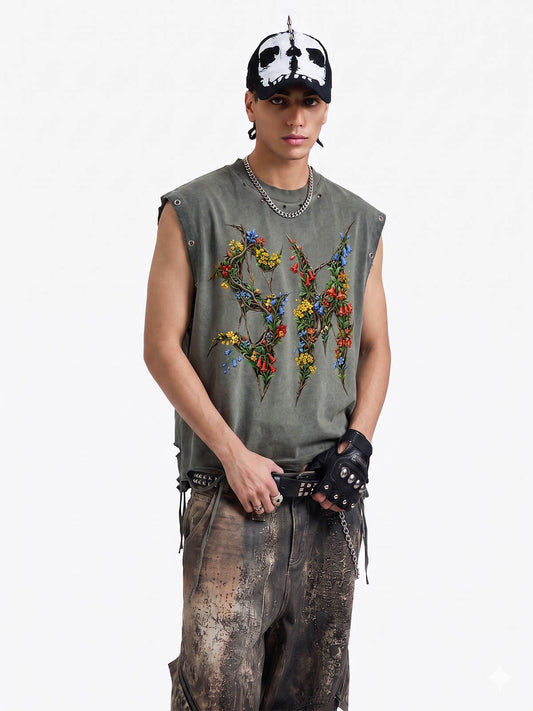 Washed Floral Graphic Sleeveless T-Shirt