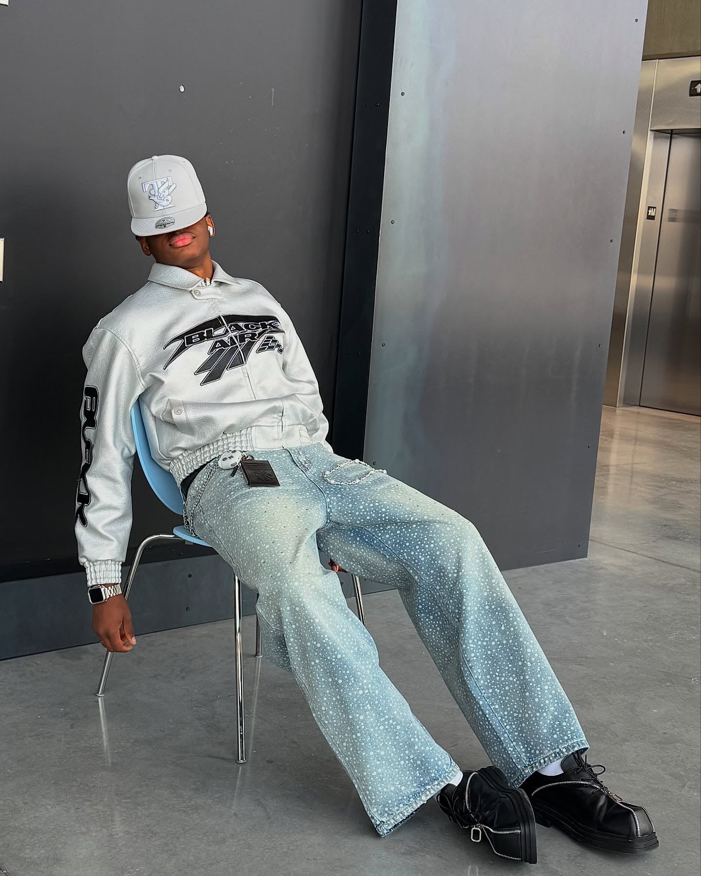 Thesupermade Ink Splashed Hotfix Rhinestone Baggy Jeans - 2306